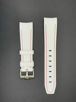 White rubber strap with red stitching for MoonSwatch and Omega watches