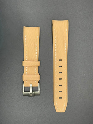 Camel rubber strap with white stitching for MoonSwatch and Omega watches