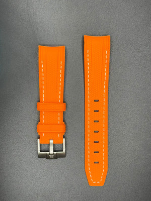 Orange rubber strap with white stitching for MoonSwatch and Omega watches