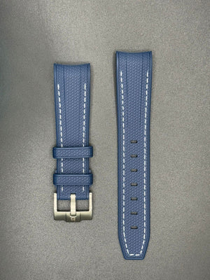 Navy blue rubber strap with white stitching for MoonSwatch and Omega watches