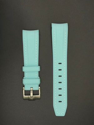 Cyan rubber strap with white stitching for MoonSwatch and Omega watches