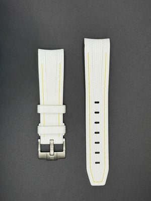 White rubber strap with yellow stitching for MoonSwatch and Omega watches