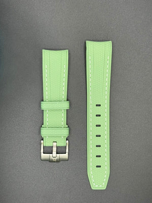 Light green rubber strap with white stitching for MoonSwatch and Omega watches