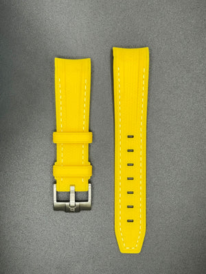 Yellow rubber strap with white stitching for MoonSwatch and Omega watches