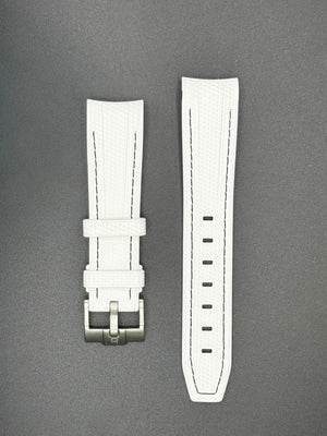 White rubber strap with black stitching for MoonSwatch and Omega watches