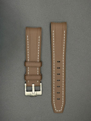 Brown rubber strap with white stitching for MoonSwatch and Omega watches