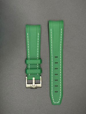 Green rubber strap with white stitching for MoonSwatch and Omega watches