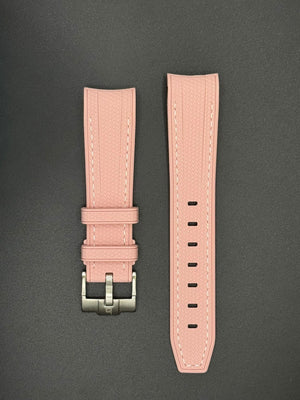Salmon rubber strap with white stitching for MoonSwatch and Omega watches