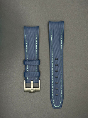 Navy blue rubber strap with white stitching for MoonSwatch and Omega watches