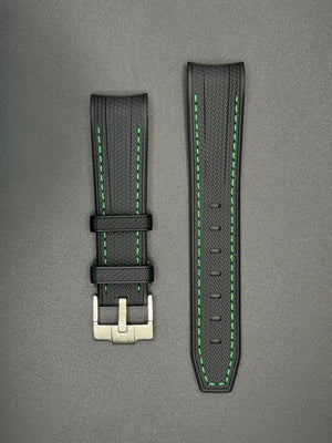 Black rubber strap with green stitching for MoonSwatch and Omega watches