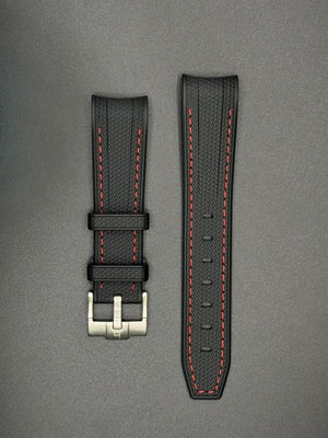 Black rubber strap with red stitching for MoonSwatch and Omega watches