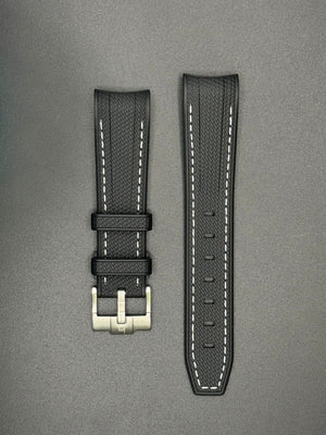 Black rubber strap with white stitching for MoonSwatch and Omega watches