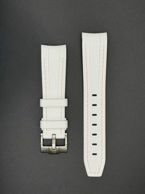 White rubber strap with salmon stitching for MoonSwatch and Omega watches