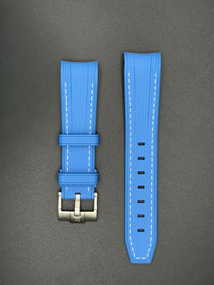 Blue rubber strap with white stitching for MoonSwatch and Omega watches