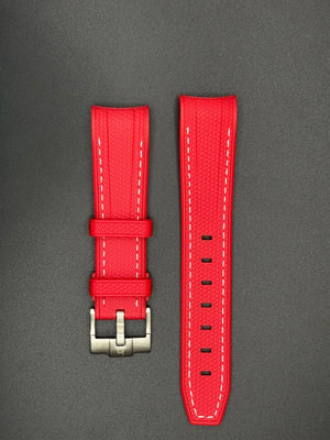 Red rubber strap with white stitching for MoonSwatch and Omega watches