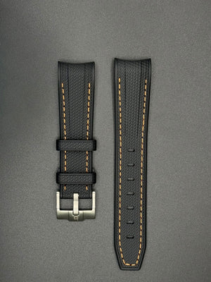 Black rubber strap with orange stitching for MoonSwatch and Omega watches