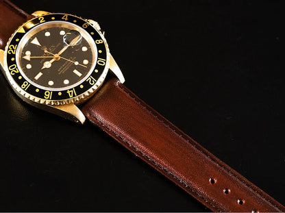 Patinated leather watch strap