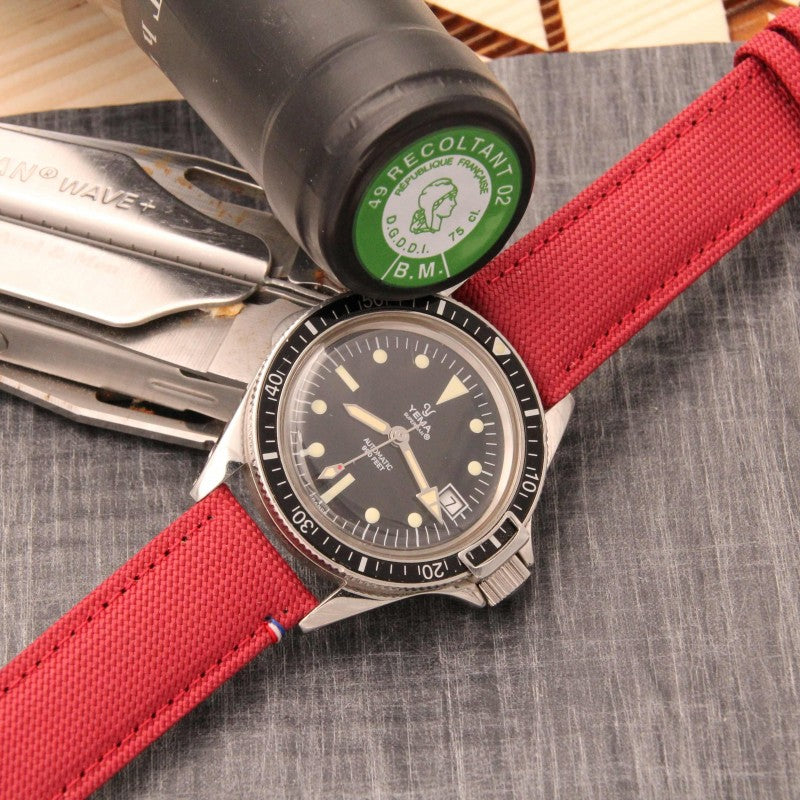 PORT LOUIS burgundy canvas watch strap