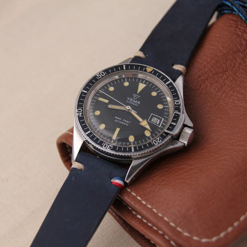 BREST navy leather watch strap 