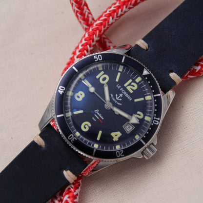 PLOUGASTEL navy leather watch strap 